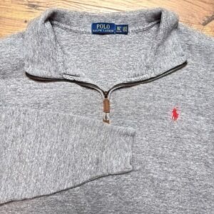Polo Ralph Lauren Mens XLT Estate‎ Rib Quarter-Zip Gray Sweater Red Pony